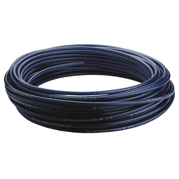 SeaTec blå slange, udvendig diameter 12 mm og indvendig diameter 9 mm, vist på rullen.
